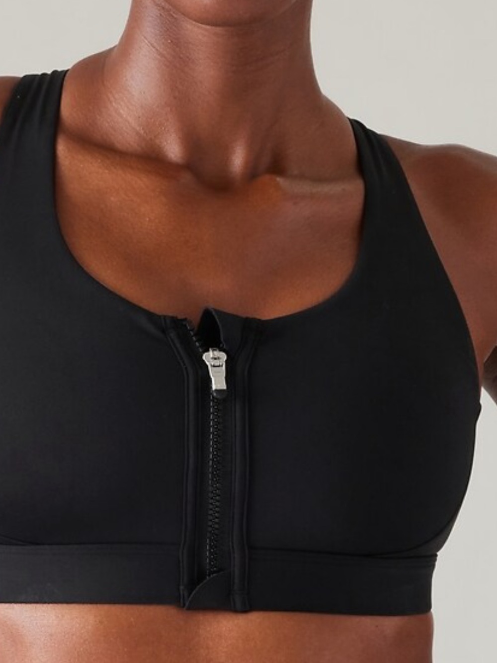Athleta Black Front-Zip Sports Bra Training Running Athletic Bra Size Medium